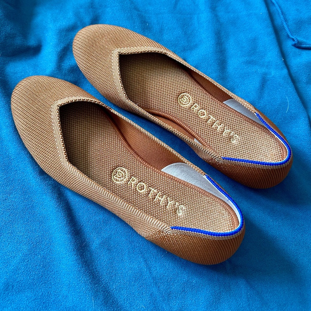 Rothy's Brown Flats with Blue Trim